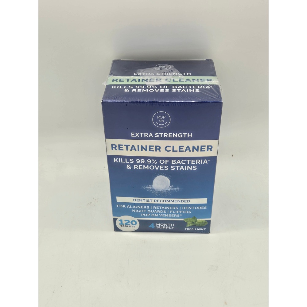 Pop On Extra Strength Retainer Cleaner 120 Tablets 4 Month Supply Fresh Mint